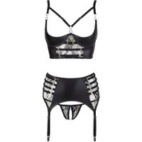 3-teiliges Strapsset mit Bustier, Strapsgurt und String ouvert